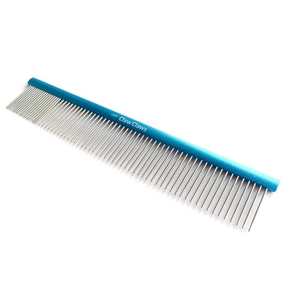 Greyhound Oval Grooming Comb – Aluminum handle, Stainless Steel Teeth Comb for Long-Haired Dogs &amp; Cats, Removes Mats, Tangles, and Loose Fur – Lightweight for Deshedding (Silver/Blue, 9.8")