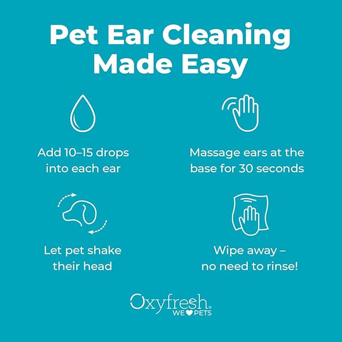 Oxyfresh Advanced Pet Ear Cleaner - Best Dog Ear Cleaner Solution - Helps with Yeast, Wax, Dirt &amp; Itchy Ear Canal - Cleaning, Soothing, &amp; Sting-Free Dog Ear Wash &amp; Cat Ear Rinse 8oz