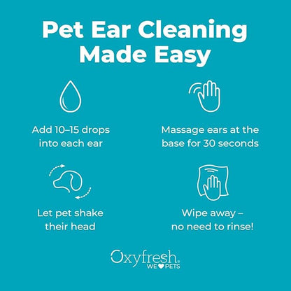Oxyfresh Advanced Pet Ear Cleaner - Best Dog Ear Cleaner Solution - Helps with Yeast, Wax, Dirt &amp; Itchy Ear Canal - Cleaning, Soothing, &amp; Sting-Free Dog Ear Wash &amp; Cat Ear Rinse 8oz