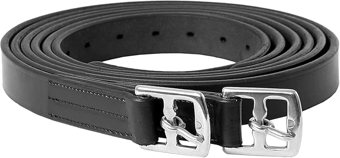 Exion Pre-Stretched Leather Stirrup Leathers for English Saddles | Premium Vegetable-Tanned Non-Stretch Stirrups for Jumping, Dressage &amp; Schooling | 18-Hole Numbered Adjustment &amp; SS Buckles