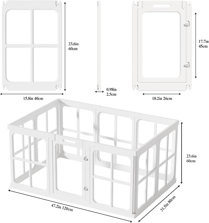 Clear Acrylic Dog Playpen with Door, for Puppy Cat Rabbit Transparent Pet Pen, Dog Playpen Indoor, Dog Fence, Easy Assemble &amp; Cleaning Dog Pen for Small &amp; Medium Dogs (23.6“ Height, 10PCS)