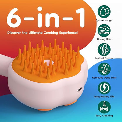 Steam Cat Brush, 6-in-1 Dog Brush Spritz Defur Comb with Pet Waterless Shampoo, Steamy Skin Friendly Deshedding Grooming Tool, Suitable for Shedding &amp; Haired Pets, Pet Supplies Accessories, Pink