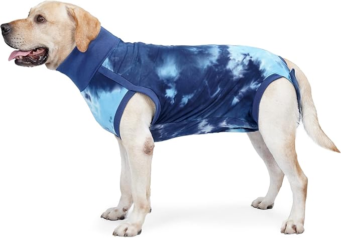 Dogs Onesie Suit for Male/Female Breathable Dog Recovery Tie Dye Pjs Wound After Surgery Wear, Prevent Licking Wounds, E-Collar &amp; Cone Alternatives XL Blue2