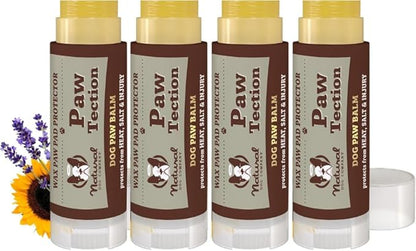 Natural Dog Company PawTection Dog Paw Balm, 4 Pack, Protects Paws from Hot Surfaces, Sand, Salt, &amp; Snow, Organic, All Natural Ingredients (0.15 oz Travel Stick) X 4