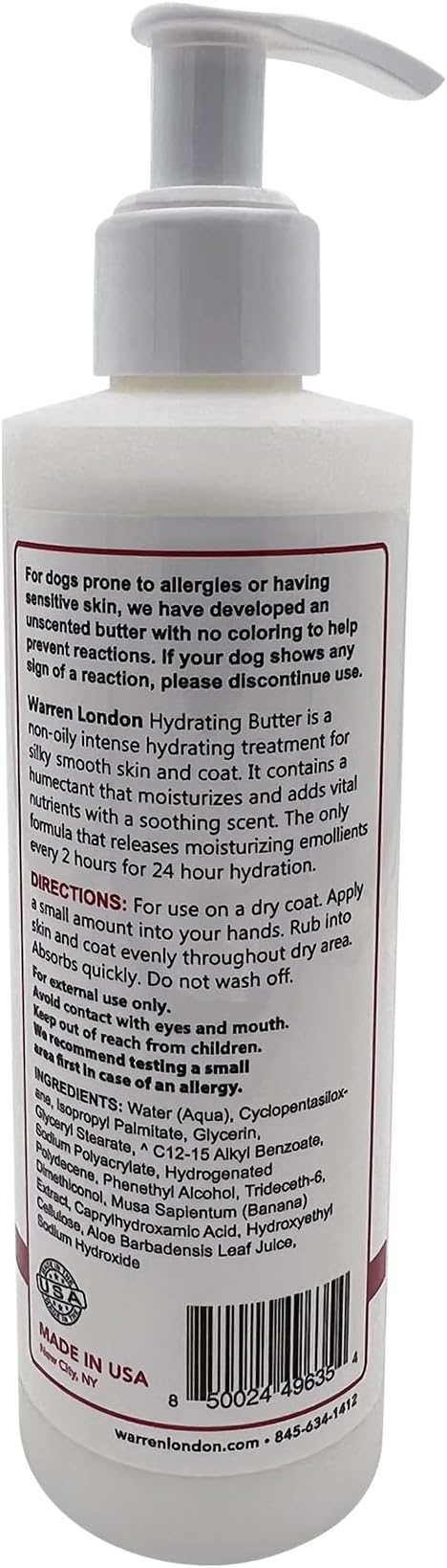 Warren London Hydrating Butter Leave in Pet Conditioner for Dogs | Lotion for Skin and Coat | Aloe Puppy &amp; Dog Conditioner for Hair Detangler, Dry Skin, &amp; Dandruff | Unscented 8oz