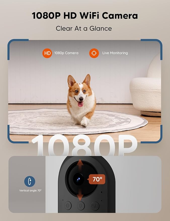 WOPET Automatic Cat Feeder with Camera for Two Cats, 6L Automatic Dog Feeder with HD Video and Night Vision, 5G/2.4G WiFi Pet Feeder for Cats &amp; Dogs, SD Card Storage &amp; 2-Way Audio