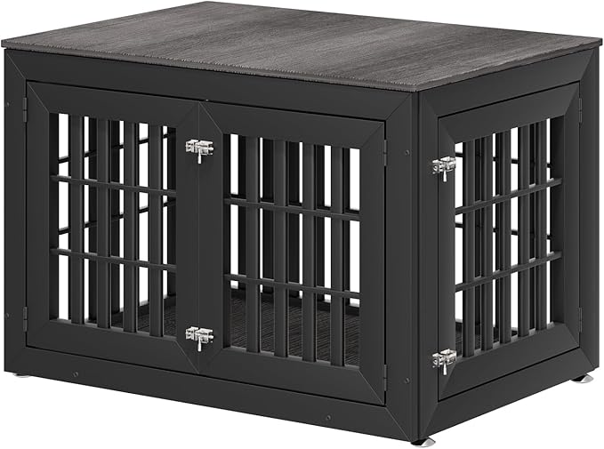 42" Heavy Duty Dog Crate Furniture for Small,Medium and Large Dogs,Rustic Wooden Dog Cage Kennel Indoor Furniture with Waterproof Top,Decorative Pet House Side End Table (Black &amp; Grey)