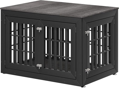 42" Heavy Duty Dog Crate Furniture for Small,Medium and Large Dogs,Rustic Wooden Dog Cage Kennel Indoor Furniture with Waterproof Top,Decorative Pet House Side End Table (Black &amp; Grey)