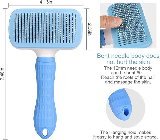 Self Cleaning Slicker Brush,Dog Brush &amp; Cat Brush with Massage Particles,Removes Loose hair &amp; Tangles,Skin Friendly &amp; Promote Circulation-Blue 1
