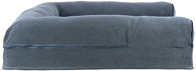 Furhaven Cooling Gel Dog Bed for Large Dogs w/ Removable Bolsters &amp; Washable Cover, For Dogs Up to 95 lbs - Sherpa &amp; Chenille Sofa - Orion Blue, Jumbo/XL