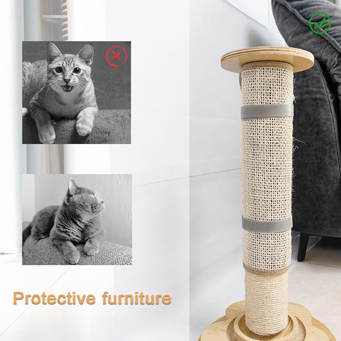 Cat Nail File Scratcher, Sisal Cat Scratch Pad Wrapped Around a Cat Scratcher Post or Cat Tower, Cat Nail File with 80 Aluminum Oxide Grit, to Help Protect Furniture and Help Trim Cat&