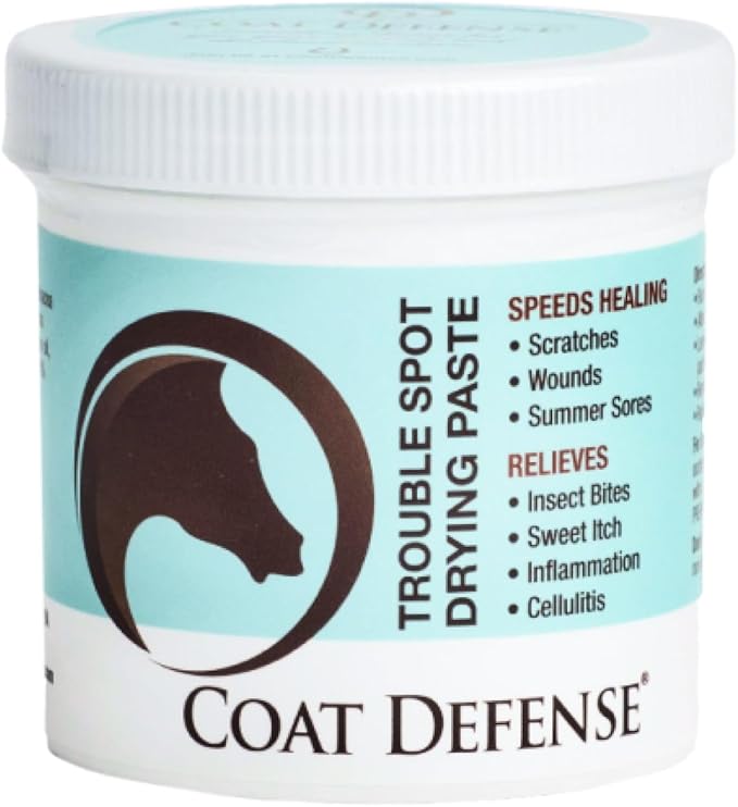 COAT DEFENSE Trouble Spot Drying Paste for Horses - Natural Equine Wound Care That Provides Safe &amp; Effective Relief from Scratches, Sweet Itch, Summer Sores, Proud Flesh, Mud Fever, Girth Rot (24 Oz)