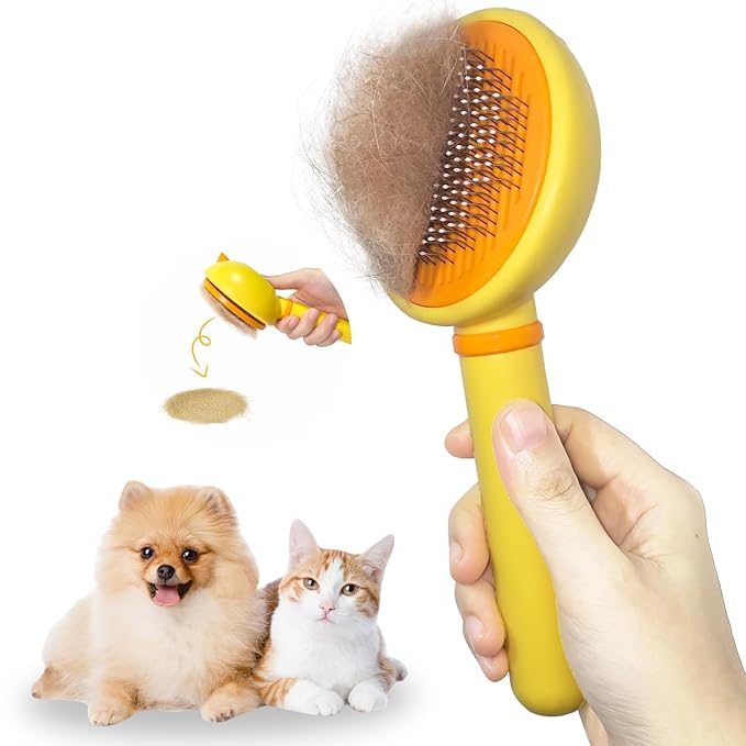 Cat Brush for Shedding, Self-Cleaning Slicker Brush for Indoor Cats, Gently Remove Loose Fur, Pet Grooming Massage Deshedding Tool, Suits Long &amp; Short Haried Cats and Dogs