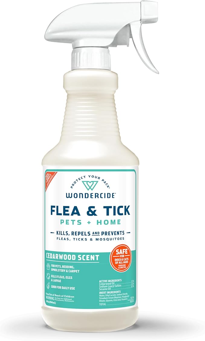 Wondercide - Flea, Tick &amp; Mosquito Spray for Dogs, Cats, and Home - Tick Killer, Control, Prevention, Treatment - with Natural Essential Oils - Pet and Family Safe - Cedarwood 16 oz