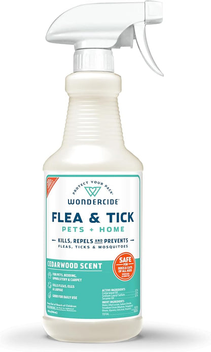 Wondercide - Flea, Tick &amp; Mosquito Spray for Dogs, Cats, and Home - Tick Killer, Control, Prevention, Treatment - with Natural Essential Oils - Pet and Family Safe - Cedarwood 16 oz