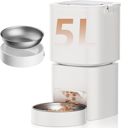 5L/21 Cups Automatic Cat Feeder, Timed Automatic Pet Feeders, Cat Dry Food Dispenser Dual Power, 10 Meals Programmable 1-15 Portion Control Cats Feeder, Pet Food Dispenser for Cats &amp; Puppy(Not WiFi)