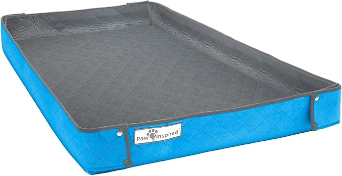 Paw Inspired Critter Box Washable Cage Liner, Reversible Fleece Bedding with Raised Sides for Guinea Pigs and Other Small Animals (C&amp;C 2x4 (14" Grids), Gray/Blue)