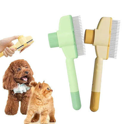 2PCS Self CleaningPetComb Grooming Brush,PetComb for Dogs &amp; Cats, Brush for Cats, Cat dog comb Pet Grooming for Massaging and Cleaning Shedding Hair (Green+Yellow)
