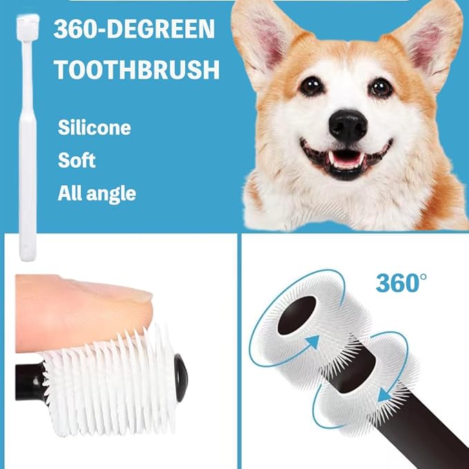8 Pack Small Dog &amp; Cat Toothbrush Kit, 360º Pet Toothbrush/Mini Head/Dual Head / 10000 Ultra-Soft Bristles Tooth Brush/Finger Toothbrushs for Cat Kitten Doggie Dental Care, Oral Hygiene