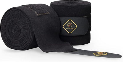 Kavallerie Elastic Fleece Bandages for Horses, Non- Slip and Snug fit Breathable Material for Injury Protection and Superior Legs Support, Stocking up Solution - Black - (2 Units Per Pack)