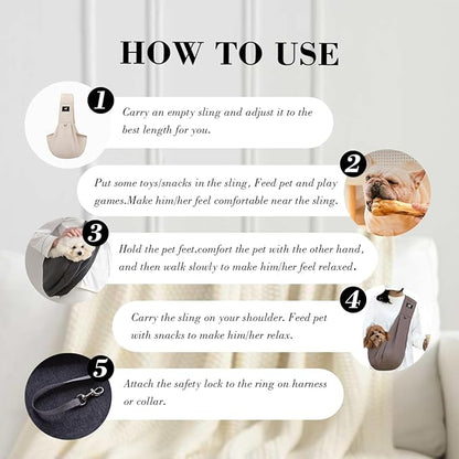 Dog &amp; Cat Carrier Sling, Adjustable Soft Padded Shoulder Puppy Carrier, Hands-Free Dog Carrier Bag with Double Safety Buckles Premium Material for Outdoor Travel （Caramel, M）