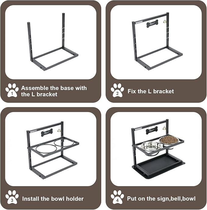 Elevated Dog Bowls with Slow Feeder for Large Dogs – Adjustable Raised Stand with 2 Stainless Steel Bowls &amp; Spill-Proof Mat, Non-Slip Dog Feeder for Large &amp; Medium Dogs (Black)