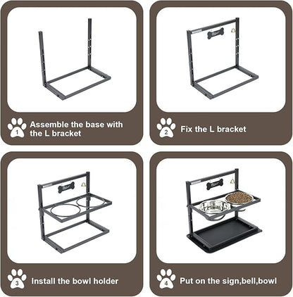 Elevated Dog Bowls with Slow Feeder for Large Dogs – Adjustable Raised Stand with 2 Stainless Steel Bowls &amp; Spill-Proof Mat, Non-Slip Dog Feeder for Large &amp; Medium Dogs (Black)