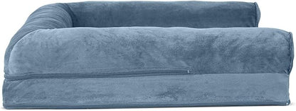 Furhaven Cooling Gel Dog Bed for Large/Medium Dogs w/ Removable Bolsters &amp; Washable Cover, For Dogs Up to 55 lbs - Faux Fur &amp; Velvet Sofa - Harbor Blue, Large
