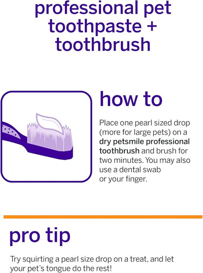 Petsmile Professional Pet Teeth Brushing Kit for Cats &amp; Dogs - Only VOHC Accepted Toothpaste &amp; Patented Toothbrush - Proven to Control Plaque &amp; Tartar Calprox Formula (Say Cheese, 4.2 Oz)