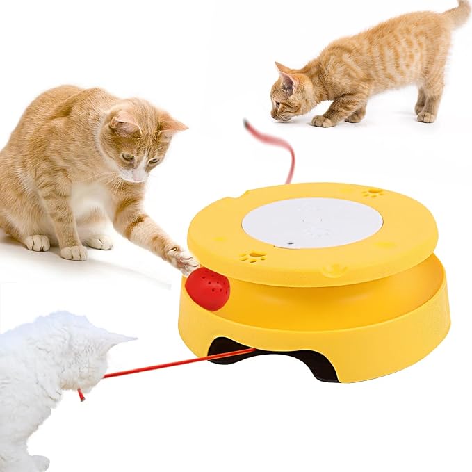 LASOCUHOO 2-in-1 Automatic Cat Toy with Track &amp; Jumping String – Interactive Electric Toy with Rolling Balls &amp; Bell, Battery-Powered (3 AA), Auto Shut-Off for Multi-Cat Play