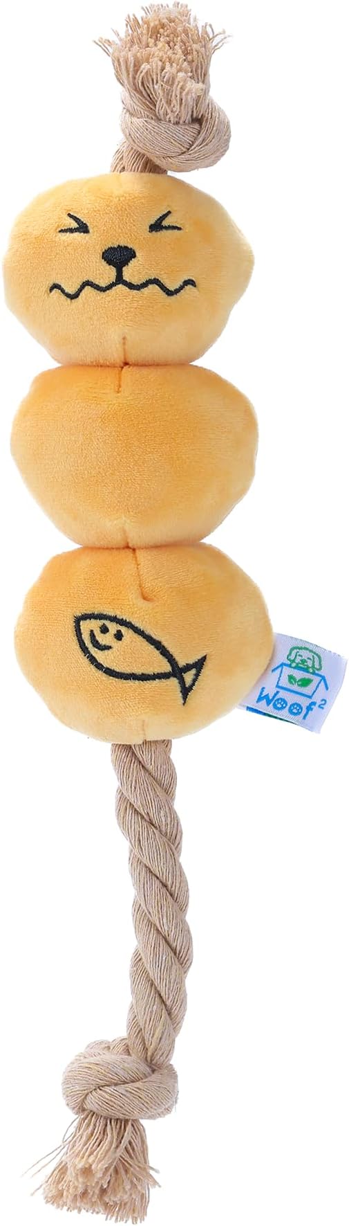 Curry Fishball Soft Plush Squeaky Dog Pull Toy - Durable, Iconic, Cute &amp; Fun Rope Toy for Interactive Bonding Time, Sliding Mechanism, Hide Food for Puzzle Play, Small Medium Dogs