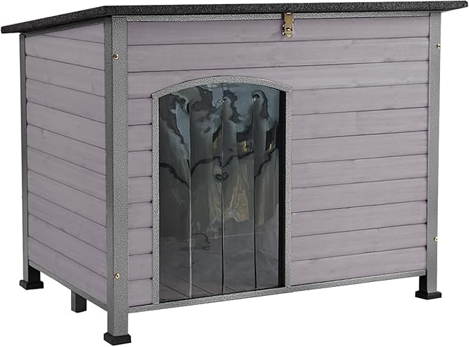 Aivituvin Large Dog House Outdoor Indoor Weatherproof Dog House for Small &amp; Medium &amp; Large Dogs with Unique All-Around Iron Frame＆Raised Feet（Grey）