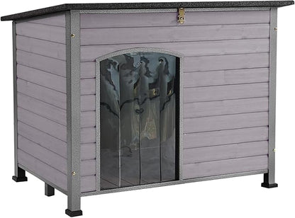 Aivituvin Large Dog House Outdoor Indoor Weatherproof Dog House for Small &amp; Medium &amp; Large Dogs with Unique All-Around Iron Frame＆Raised Feet（Grey）