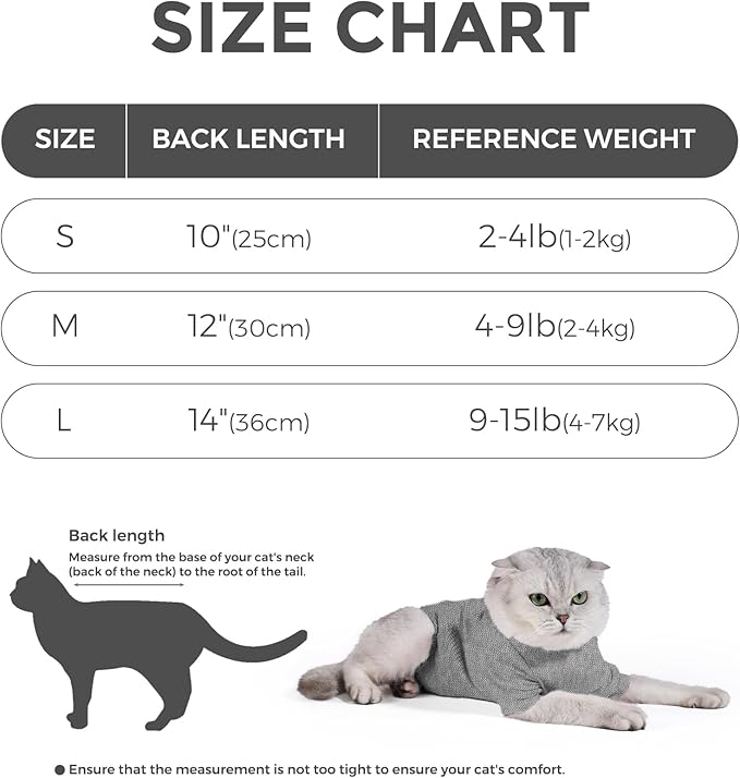 Dotoner Cat Surgery Recovery Suit for Female Male Anti-Licking Pet Surgical Pajamas Long Sleeve Prevent Shedding Cat Spay Recovery Suit&amp;E Collar Alternative Bodysuit for Cats