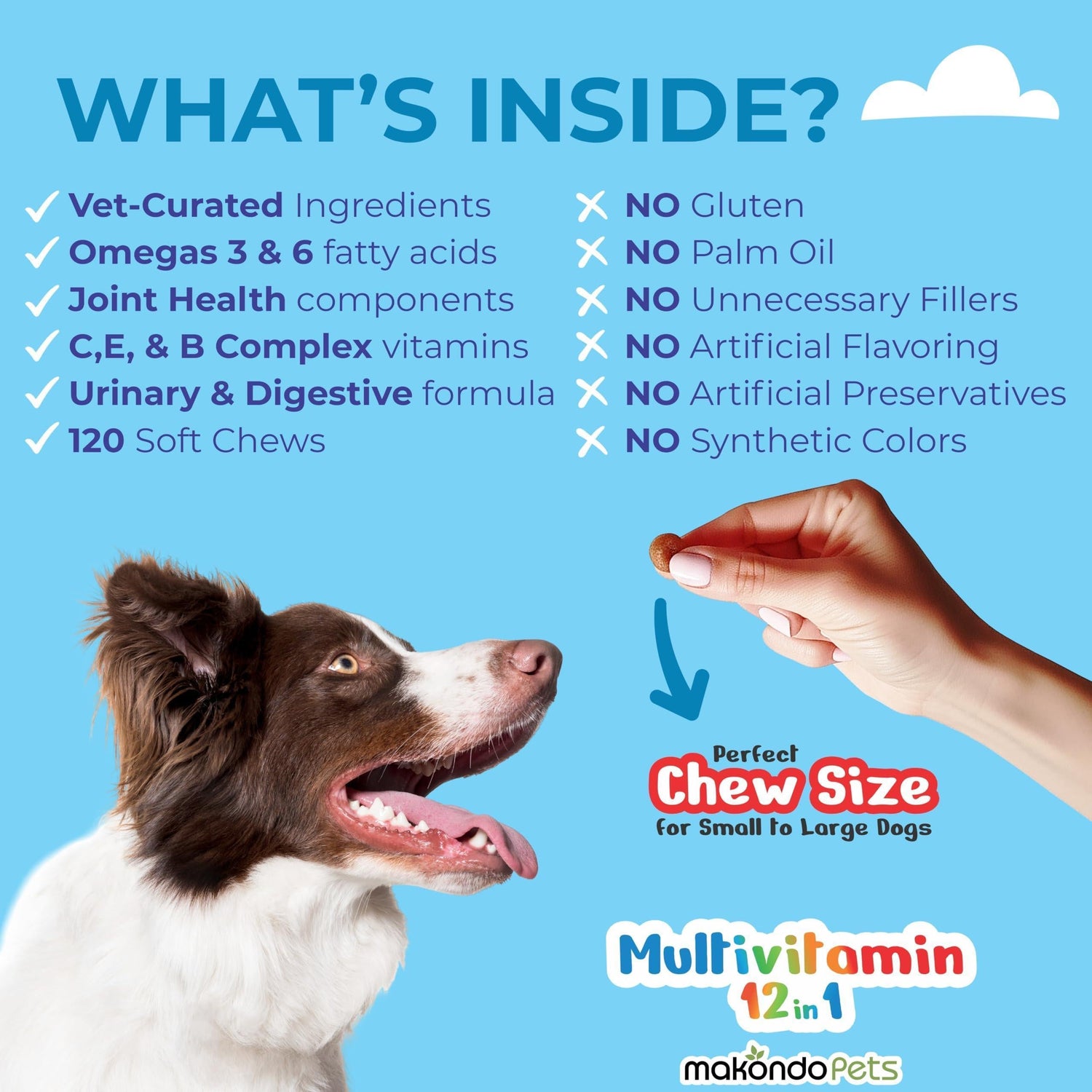 Dog Multivitamin 12-in-1 120 Soft Chews Glucosamine Probiotics &amp; Cranberry