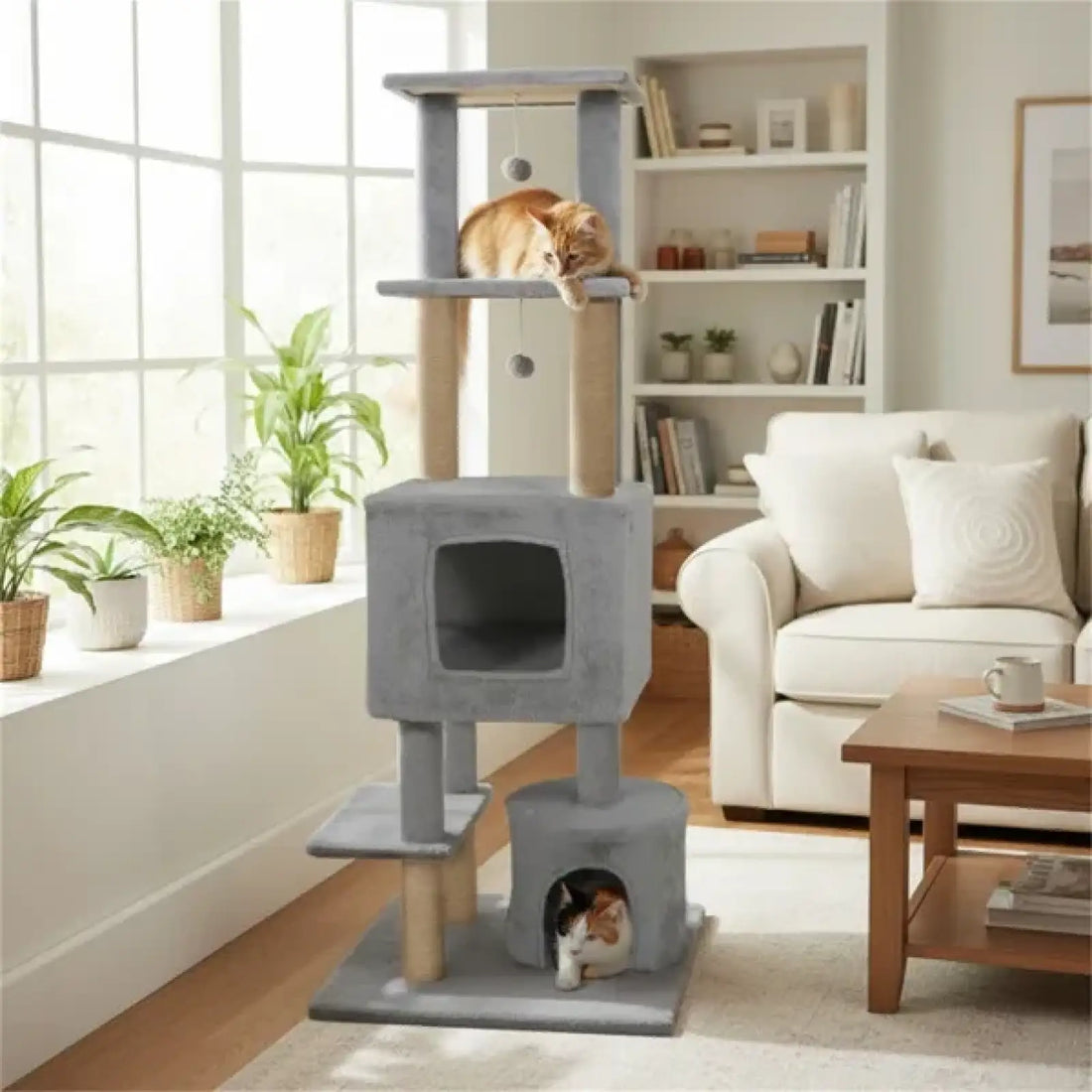 64 Inch Cat Tower with Jute Scratching Posts