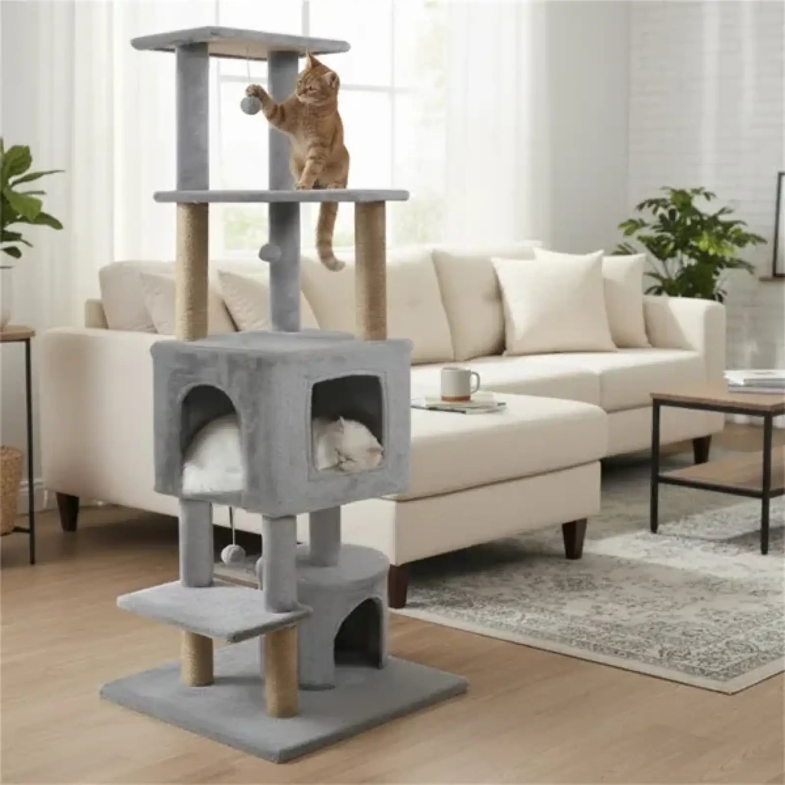 64 Inch Cat Tower with Jute Scratching Posts