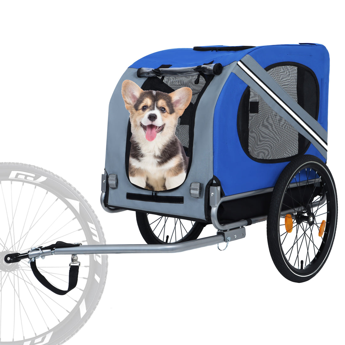Large Folding Bike Trailer for Dogs – 66LB Capacity All-Terrain Pet Carrier, Durable Steel Frame for Cycling, Jogging, Camping &amp; Outdoor Adventures, Blue-Gray