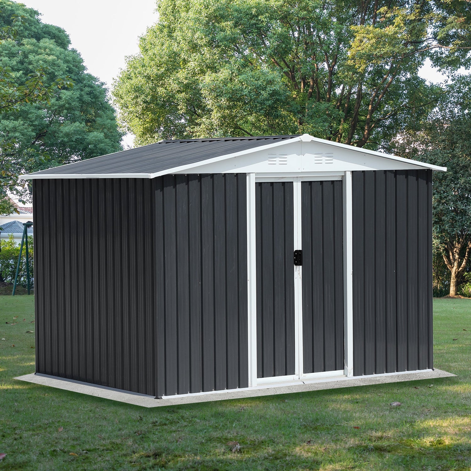 GO 47.2" Large Wooden Dog House Outdoor, Outdoor &amp; Indoor Dog Crate, Cabin Style, With Porch, 2 Doors