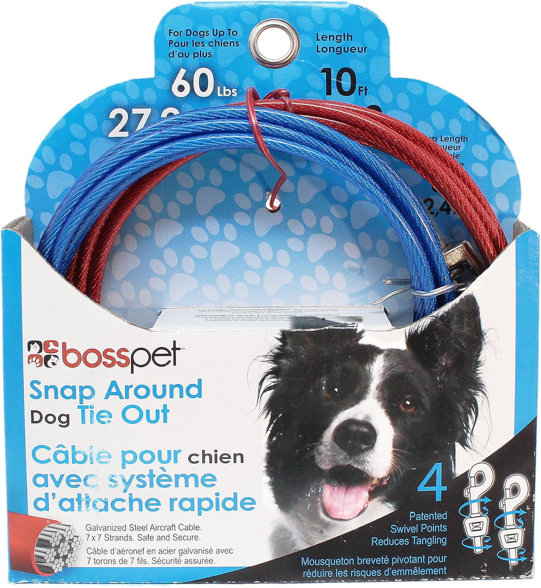 Boss Pet Snap Around Tree Tie Out Cable 10ft For Dogs Up to 60 lb