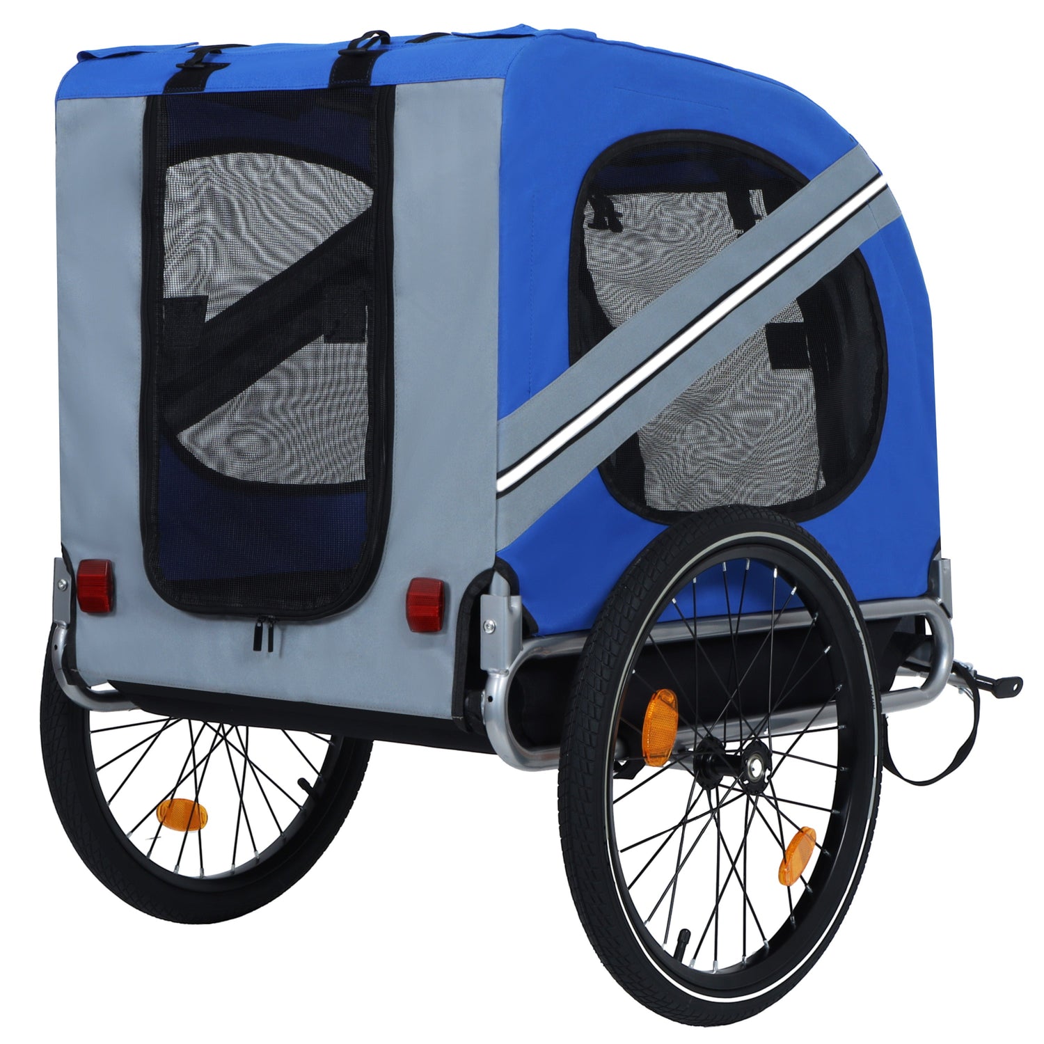 Large Folding Bike Trailer for Dogs – 66LB Capacity All-Terrain Pet Carrier, Durable Steel Frame for Cycling, Jogging, Camping &amp; Outdoor Adventures, Blue-Gray
