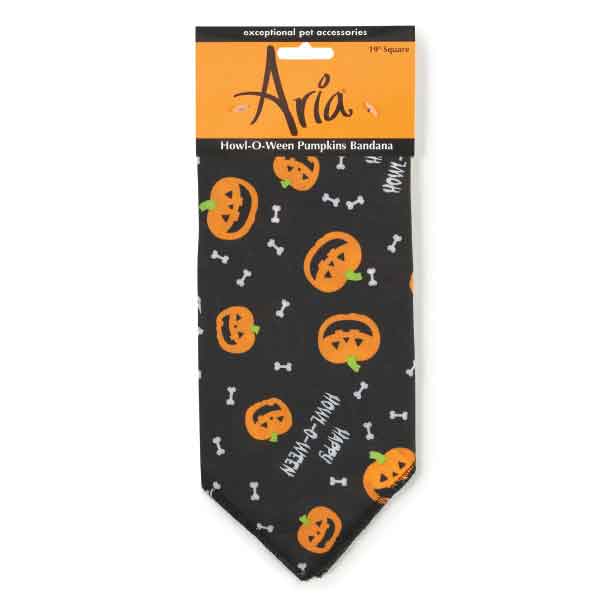 Aria Halloween Dog Bandana 19" Pumpkin &amp; Bone Design Howl-O-Ween Pet Accessory