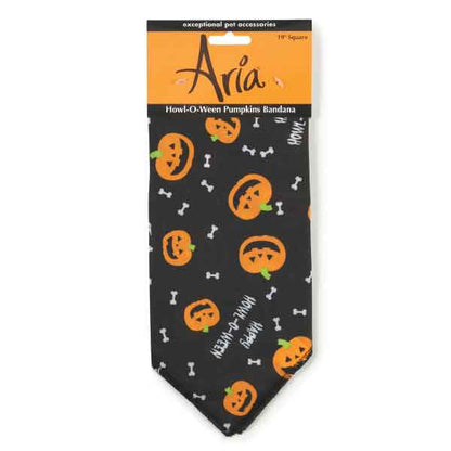 Aria Halloween Dog Bandana 19" Pumpkin &amp; Bone Design Howl-O-Ween Pet Accessory