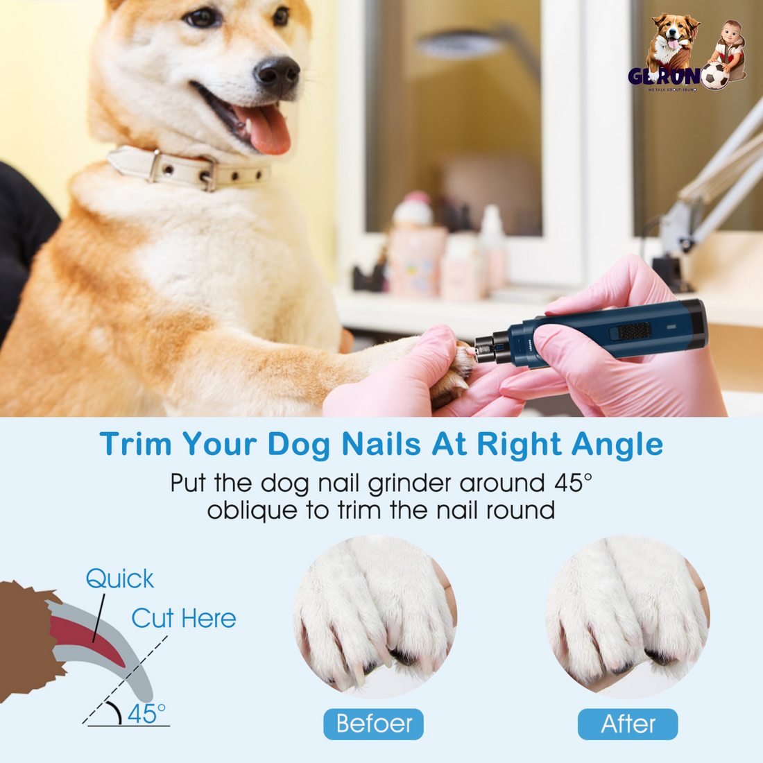 Dog Nail Grinder 2 Speeds Quiet USB Rechargeable Pet Nail Grinder Professional Pet Nail Trimmer Cordless Paws Grooming &amp; Smoothing Claw Care for Small