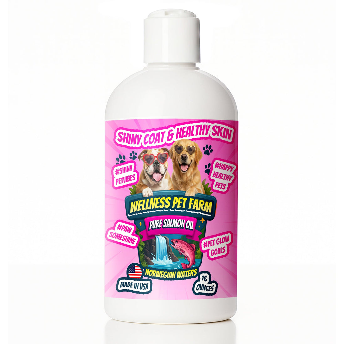 Pure Salmon Oil for Dogs – Omega 3 &amp; 6 Supplement for Shiny Coat, Healthy Skin, Joint &amp; Immune Support, All Breeds, 16 oz Wellness pet farm