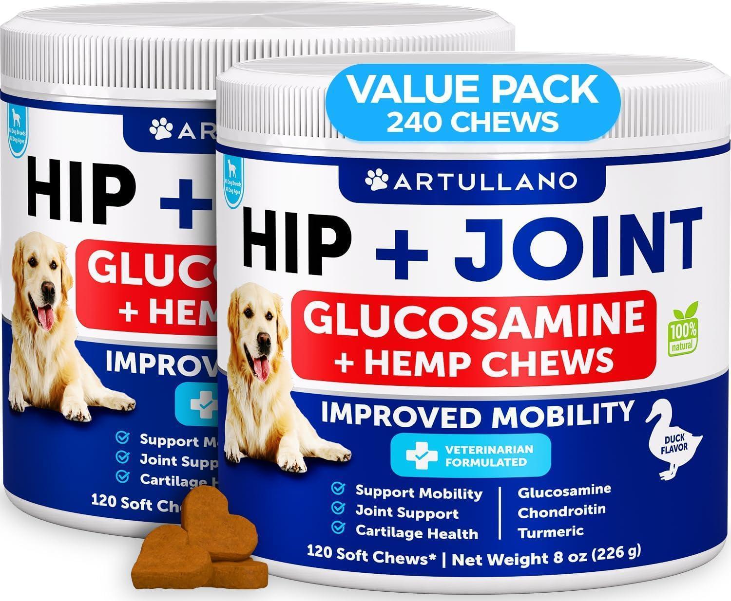 Hemp Hip &amp; Joint Supplement for Dogs 240 Count 2-Pack Glucosamine Chondroitin &amp; MSM