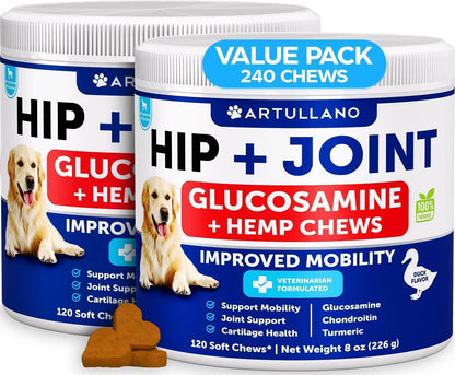 Hemp Hip &amp; Joint Supplement for Dogs 240 Count 2-Pack Glucosamine Chondroitin &amp; MSM