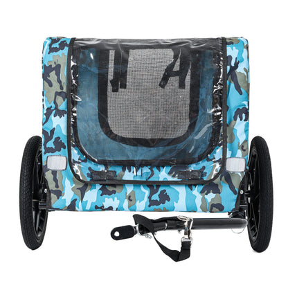 Outdoor Heavy Duty Collapsible Pet Bike Trailer with 16-Inch All-Terrain Wheels &amp; Universal Hitch – Foldable Dog/Cargo Carrier Cart for Bicycles, blue+black