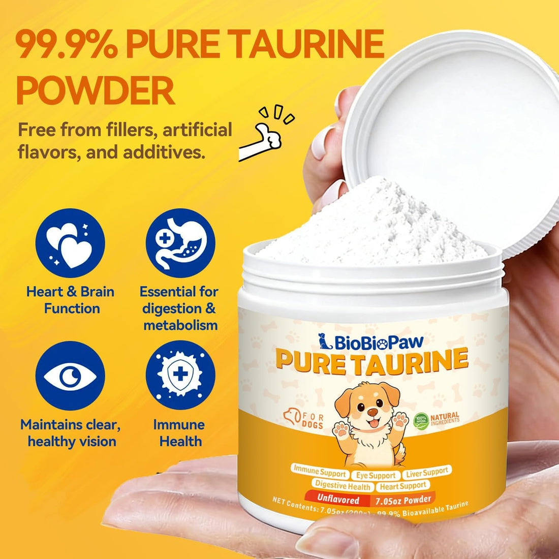 Taurine Powder for Dogs 500mg Pure Supplement Heart Immune Coat 200g