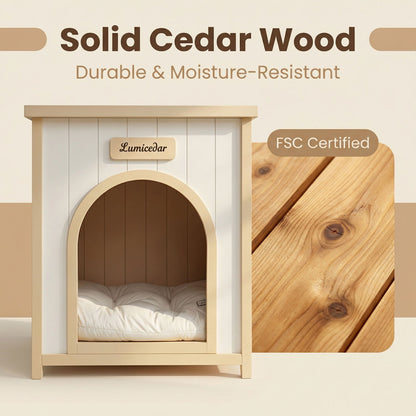 Indoor Dog House With Removable Cushion, Pet House For Cats &amp; Small Dogs - Cream White / Light Yellow